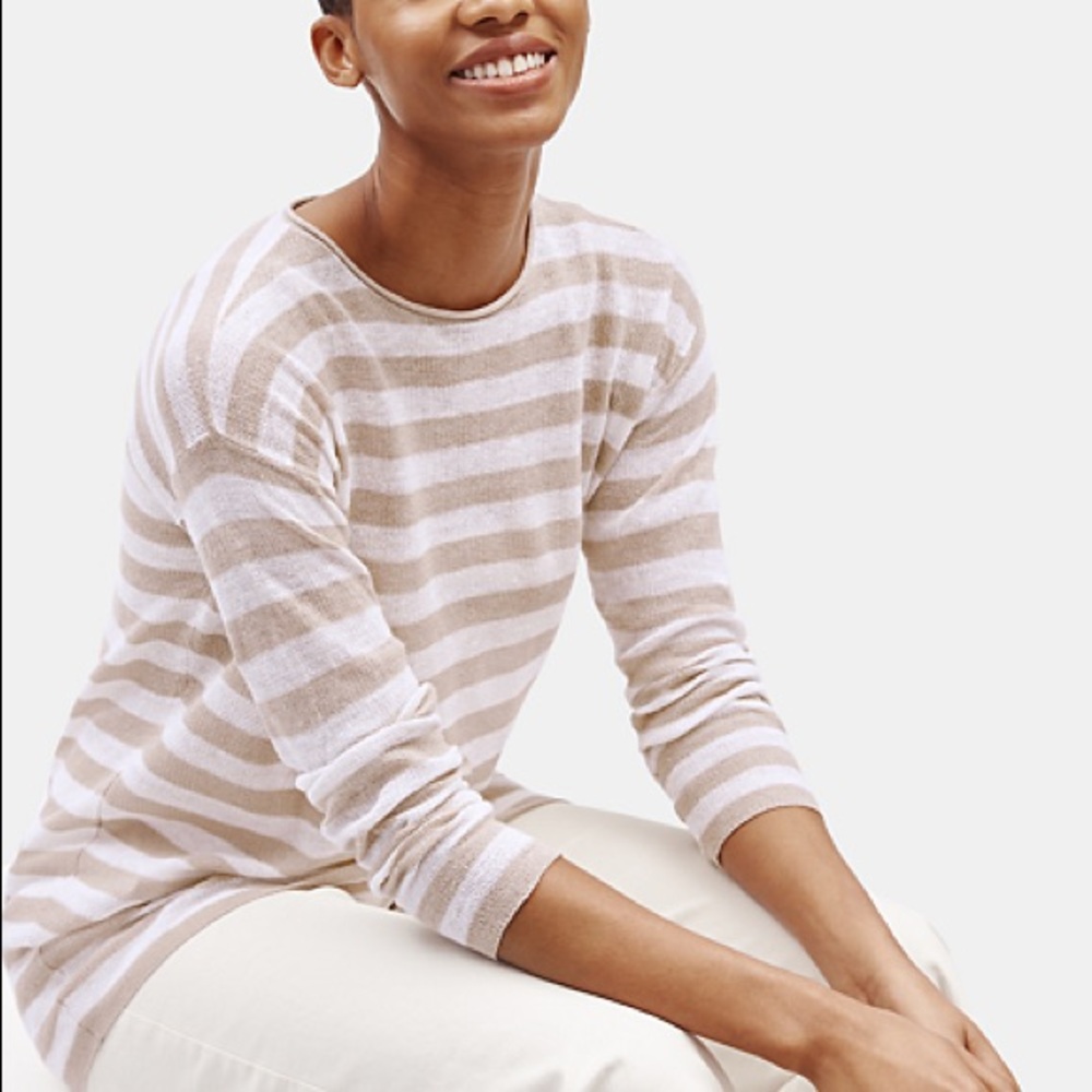Eileen Fisher Beige and White Striped Sweater